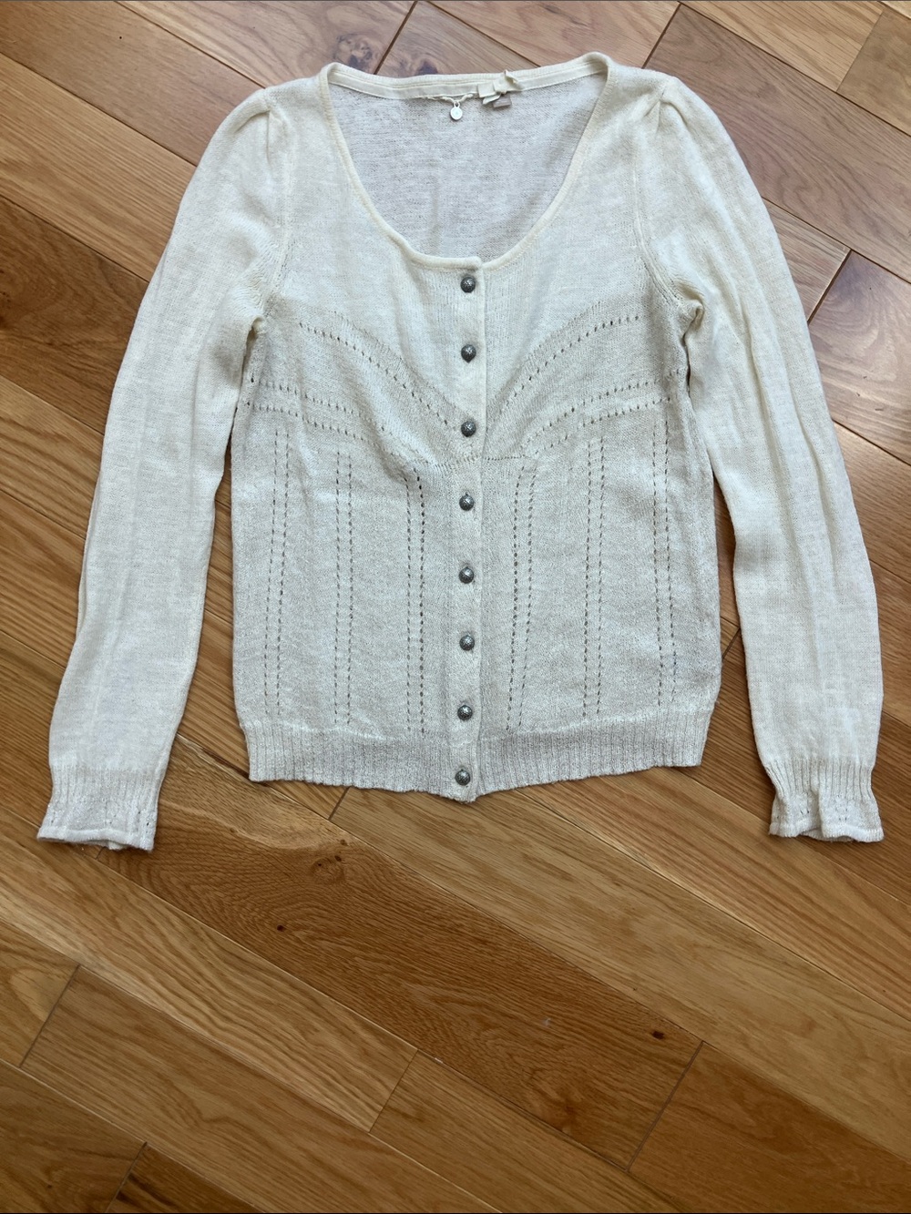 Anthropologie Knitted and Knotted corset cream cardigan Large